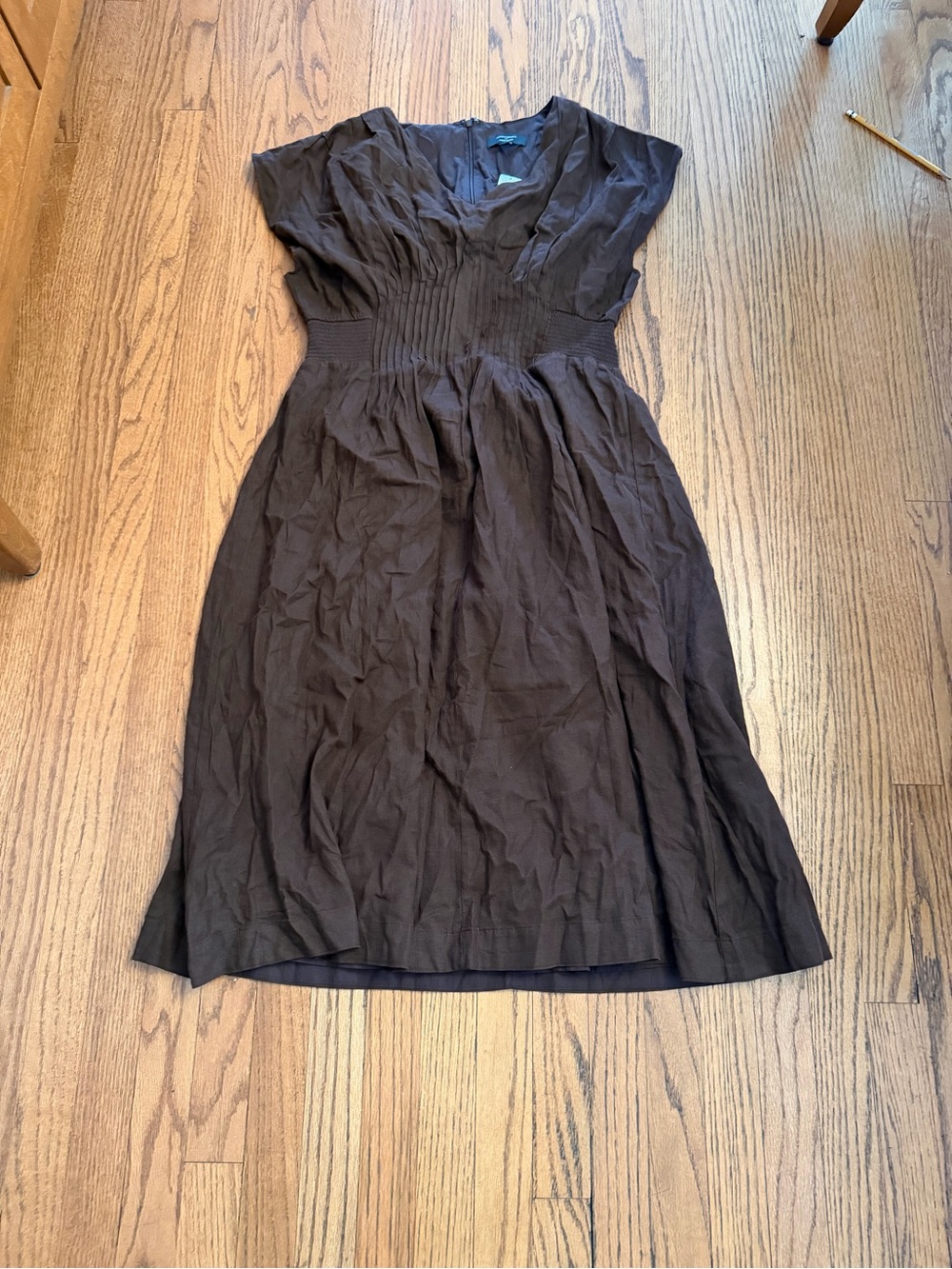 Banana Republic Brown V-Neck Smocked Waist Midi Dress